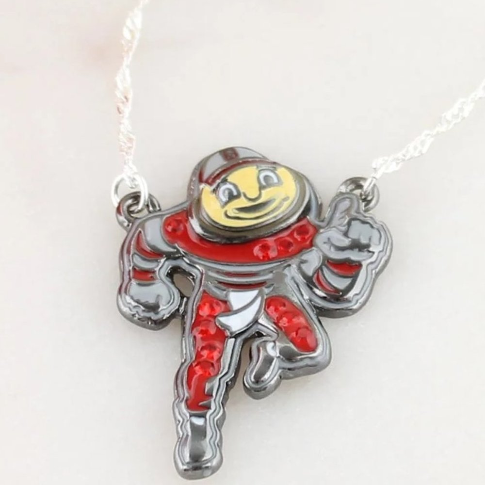 OSU Ohio State University Buckeyes NECKLACE Brutus Mascot Jewelry NWT Enamel